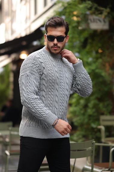 Універсальний трикотажний светр Comfort Fit з в'язкою, сіро-каменевий, м'який та теплий, чудово підходить для будь-якого стилю та обсягу - фото 1