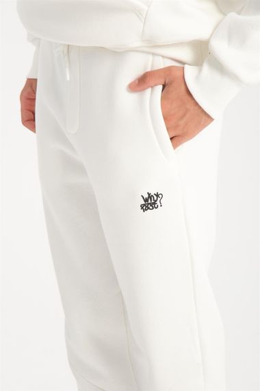 Жіночий спортивний комплект CozyFit з oversize кройкою, м'якої утепленої тканини, з принтом "Why Not" на грудях та штанах, колір - екру - фото 3