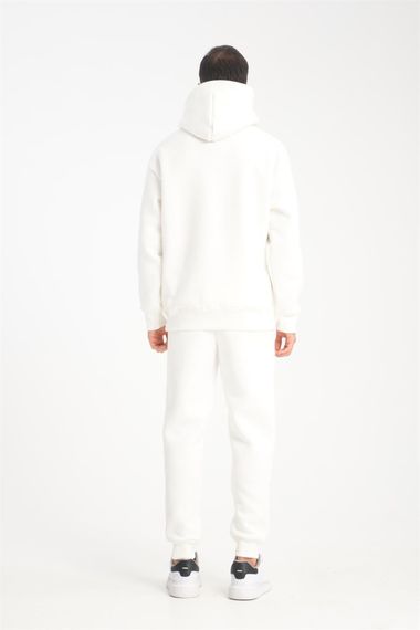 Жіночий спортивний комплект CozyFit з oversize кройкою, м'якої утепленої тканини, з принтом "Why Not" на грудях та штанах, колір - екру - фото 5