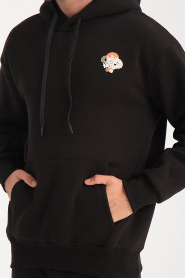 Оверсайз пудрова чоловіча спортивна форма CozyFit з м'якого флісу - чорна - фото 2