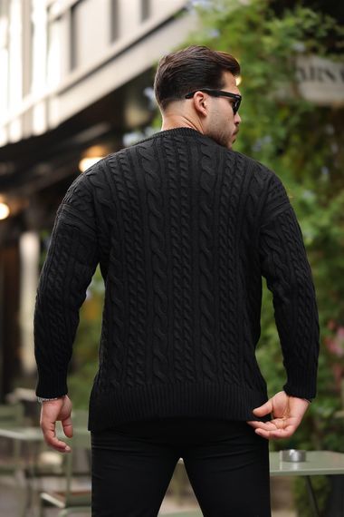 Уютный свитер с косичкой и круглым вырезом Comfort Fit - черный, идеален для стиля и комфорта в холодную погоду - фото 3