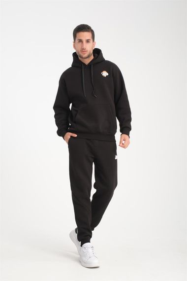 Оверсайз пудрова чоловіча спортивна форма CozyFit з м'якого флісу - чорна - фото 1