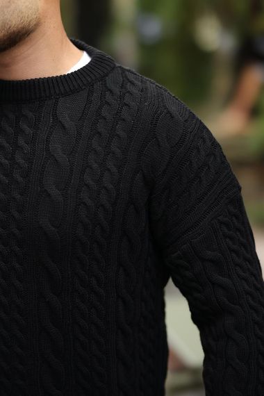 Уютный свитер с косичкой и круглым вырезом Comfort Fit - черный, идеален для стиля и комфорта в холодную погоду - фото 5