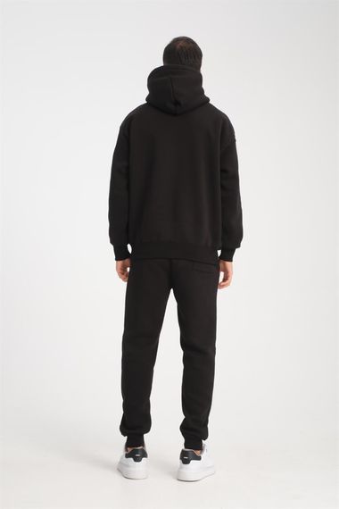 Оверсайз пудрова чоловіча спортивна форма CozyFit з м'якого флісу - чорна - фото 4