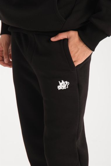 Оверсайз пудрова чоловіча спортивна форма CozyFit з м'якого флісу - чорна - фото 3