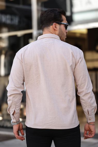 Двок pocket oversize чоловіча оксамитова сорочка - бежевий - фото 5