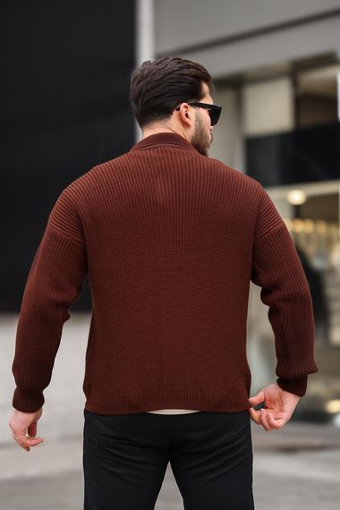 Оверсайз мужская кардиган с пуговицами, кашемир, тёмно-коричневый, стильный и тёплый для холодной погоды - фото 5