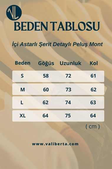 İçi Astarlı Şerit Detaylı Peluş Mont - Ekru - photo 5