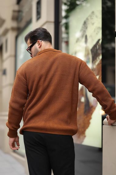 Oversize Selanik Örgü Düğmeli Erkek Hırka- Kahve - photo 4