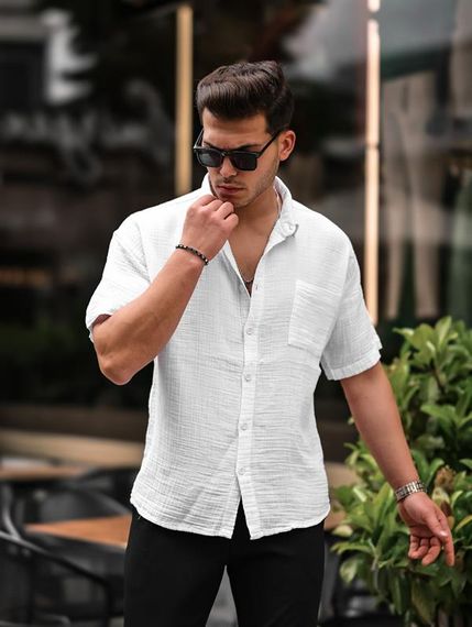 Oversize рубашка из муслина с одним карманом, белая, натуральный хлопок, термокомфорт, дышащая ткань, идеальна для повседневной носки - фото 2
