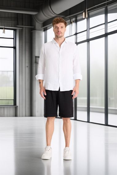 Шорти з подвійними швами з муслінової тканини - чорні, 100% бавовна, комфортні та стильні, ідеальні для літа, доступні в розмірах S-XXL - фото 3