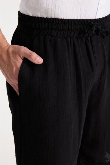 Шорти з подвійними швами з муслінової тканини - чорні, 100% бавовна, комфортні та стильні, ідеальні для літа, доступні в розмірах S-XXL - фото 2