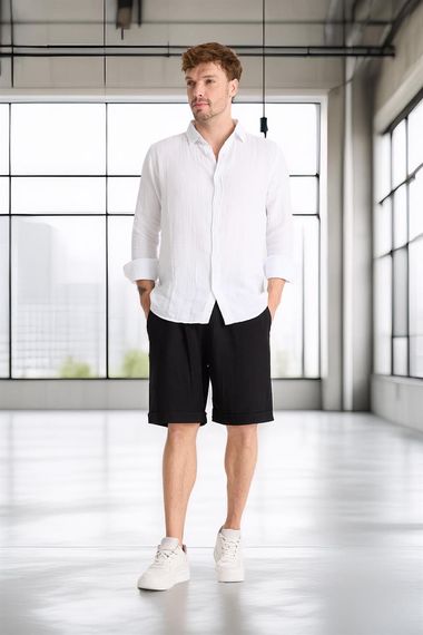 Шорти з подвійними швами з муслінової тканини - чорні, 100% бавовна, комфортні та стильні, ідеальні для літа, доступні в розмірах S-XXL - фото 4