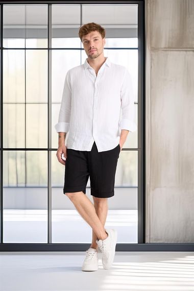 Шорти з подвійними швами з муслінової тканини - чорні, 100% бавовна, комфортні та стильні, ідеальні для літа, доступні в розмірах S-XXL - фото 5