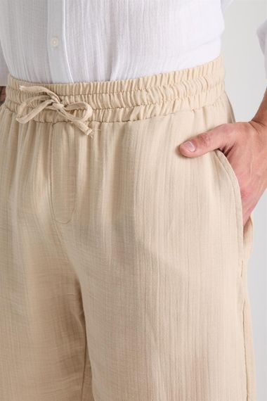 Duble Paça Müslin Kumaş Şort - Açık Bej - fotoğraf 2