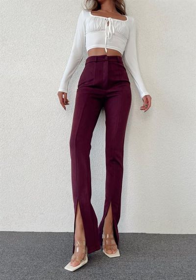 Women's Slit Suede Plum Trousers - photo 1