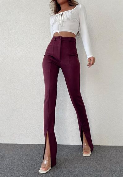 Women's Slit Suede Plum Trousers - photo 2