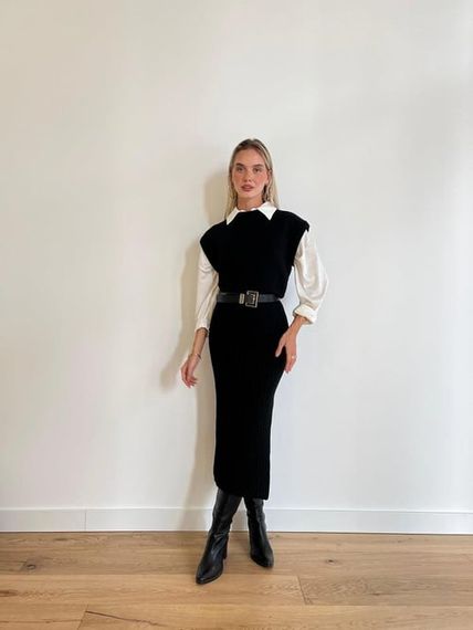 Half Turtleneck Sweater High Waist Skirt Black Suit - photo 2