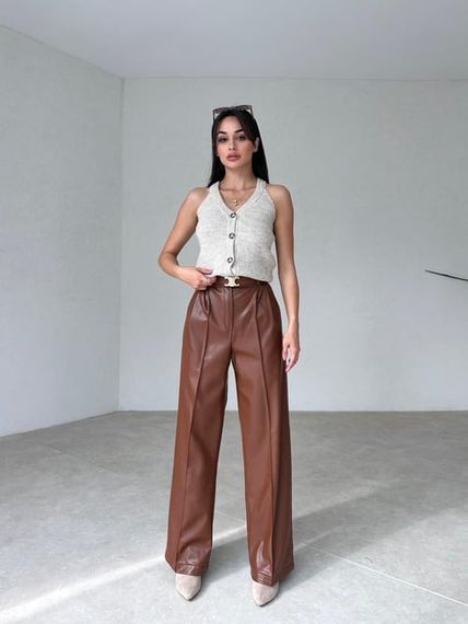 Palazzo Brown Leather Trousers - photo 1