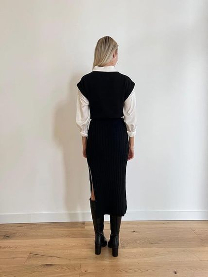 Half Turtleneck Sweater High Waist Skirt Black Suit - photo 3