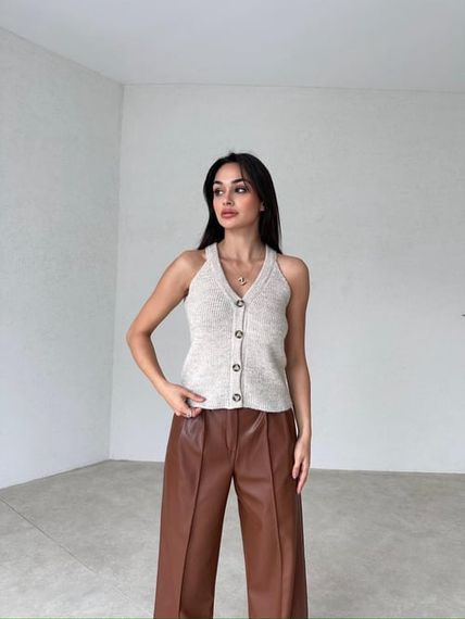 Palazzo Brown Leather Trousers - photo 2