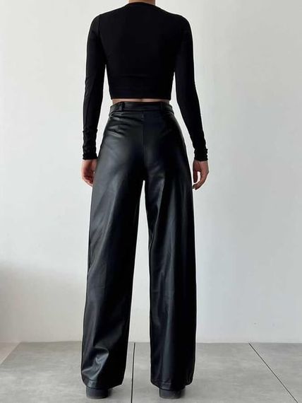 Palazzo Black Leather Trousers