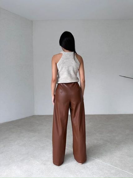 Palazzo Brown Leather Trousers - photo 3