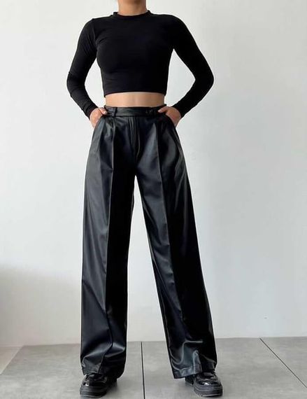 Palazzo Black Leather Trousers