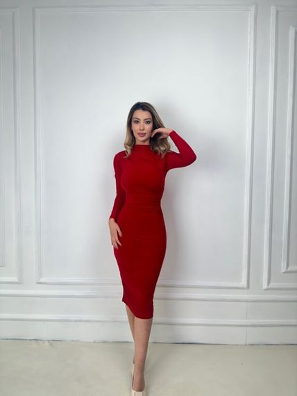 Draped Midi Red Dress - photo 2