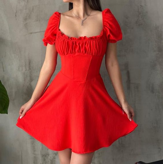 Red Dress with Chest Detail and Low Back - photo 3