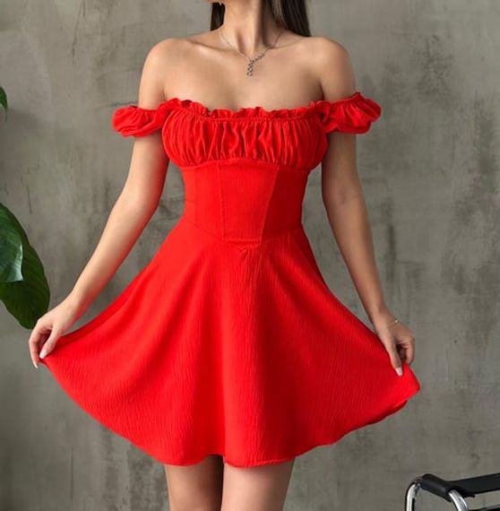 Red Dress with Chest Detail and Low Back - photo 2