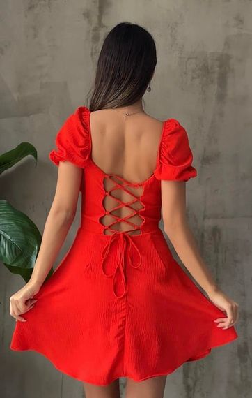 Red Dress with Chest Detail and Low Back - photo 4