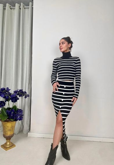 Turtleneck Striped Top Bottom Black Suit - photo 2