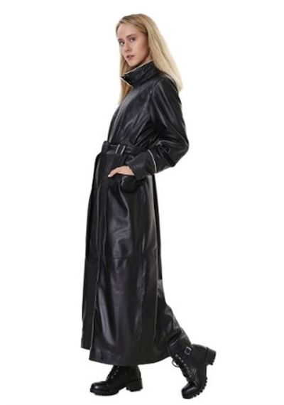 فستان نسائي كلاسيكي فاخر من الجلد الطبيعي باللون الأسود GZ-1398-19968 FA4 - صورة 2