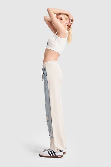 Жіночий бежевий джинсовий одяг із подвійної тканини з лазерними деталями вільного деніму - фото 3
