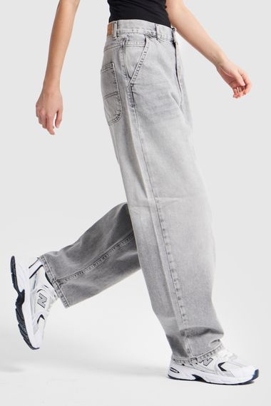 Women's Gray Skater Fit Loose Cut Denim Trousers - photo 3