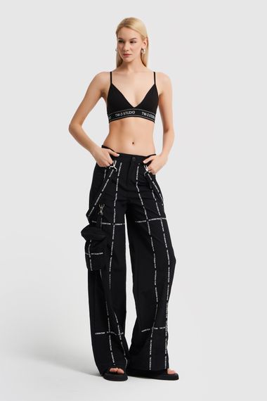 Women's Black Color Printed Slopet Strap Loose Cut Design Trousers - photo 1