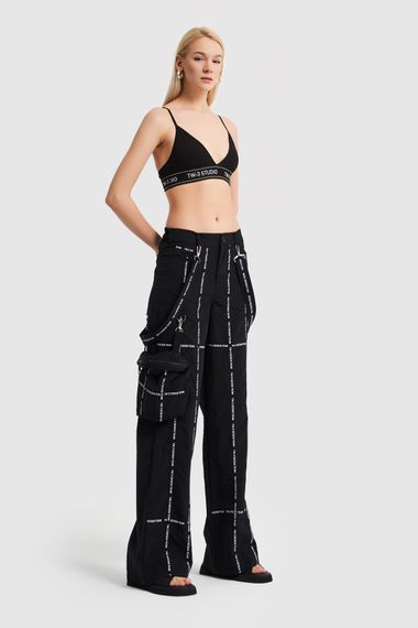 Women's Black Color Printed Slopet Strap Loose Cut Design Trousers - photo 3