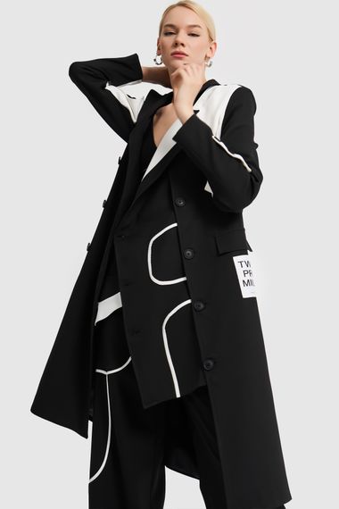 Women's Black and White Pieced Long Design Blazer Jacket - photo 1