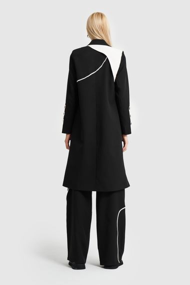 Women's Black and White Pieced Long Design Blazer Jacket - photo 5