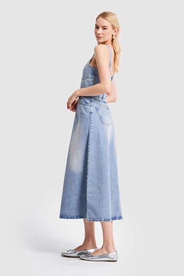Women's Denim Color Maxi Length A Type Cut Denim Dress - photo 4