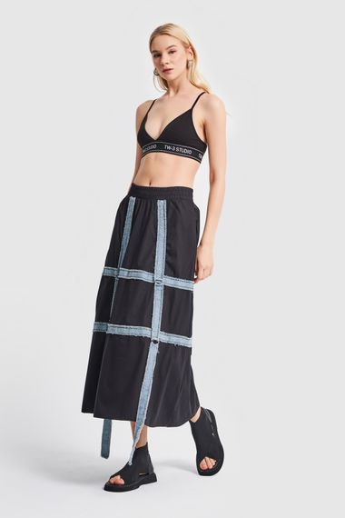Women's Black Color Denim Fabric Piece Design Skirt - photo 4
