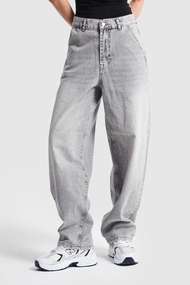 Жіночі сірі джинсові штани вільного крою - фото 1