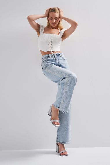Жіноча джинсова тканина прямого крою кольору блискучого каменю Snow Denim - фото 2