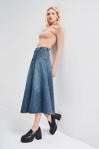 Жіноча джинсова спідниця A-типу кольору відтінку - фото 2