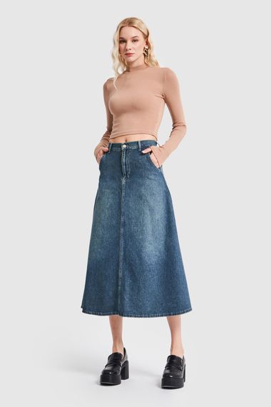 Жіноча джинсова спідниця A-типу кольору відтінку - фото 1