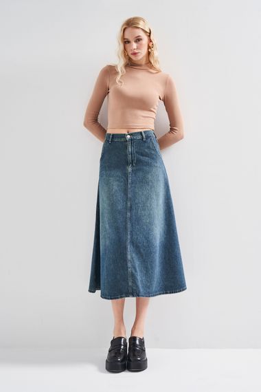 Жіноча джинсова спідниця A-типу кольору відтінку - фото 3