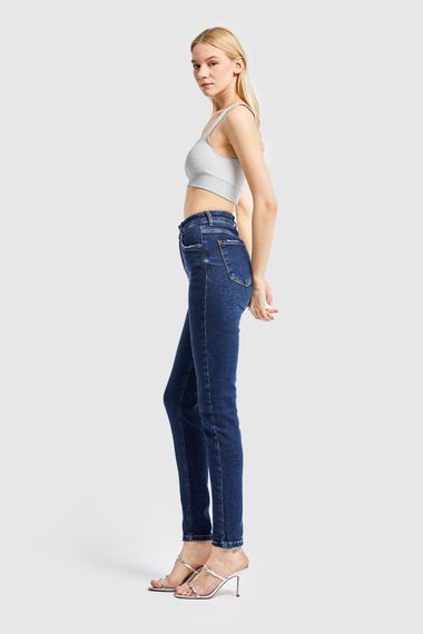 Women's Dark Blue Color Super Stretch Fabric High Waist Skinny Fit Denim - photo 5