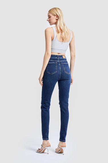 Women's Dark Blue Color Super Stretch Fabric High Waist Skinny Fit Denim - photo 4