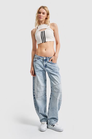 Kadın Snow Kot Rengi Wide Leg Balon Fit Orta Bel Denim - photo 1